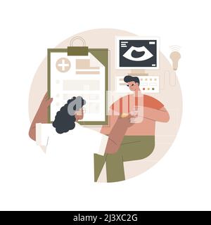 Immagine vettoriale astratta dell'esame fisico testa a piedi. Esame testa a piedi, risultati dell'esame fisico, valutazione clinica, ecotun Illustrazione Vettoriale
