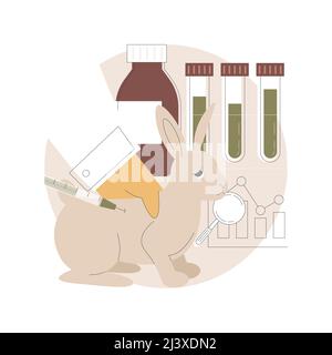 Sperimentazione animale di farmaci concetto astratto illustrazione vettoriale. Test farmacologico, coniglio di laboratorio, esperimento di laboratorio, ricerca medica scientifica, malattia t Illustrazione Vettoriale