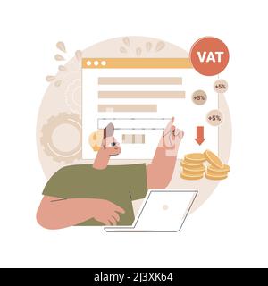 Illustrazione vettoriale del concetto astratto del sistema IVA a valore aggiunto. Convalida del numero di partita IVA, controllo fiscale globale, sistema fiscale sui consumi, valore aggiunto, reta Illustrazione Vettoriale