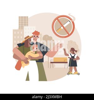 Illustrazione vettoriale del concetto astratto della zona senza fumo. Zona bar non fumatori, area non fumatori, polizza anti-sigaretta, cartello di divieto del tabacco, cassaforte plac Illustrazione Vettoriale