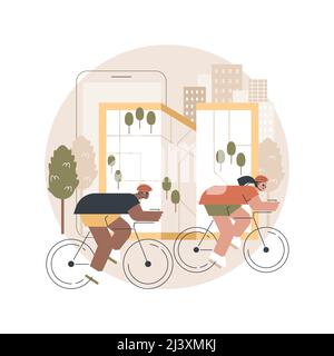 Illustrazione vettoriale del concetto astratto della rete dei percorsi ciclistici. Pista ciclabile nazionale, rete ciclabile, attività ricreative all'aperto, mappa della città in bicicletta, parco in bicicletta Illustrazione Vettoriale