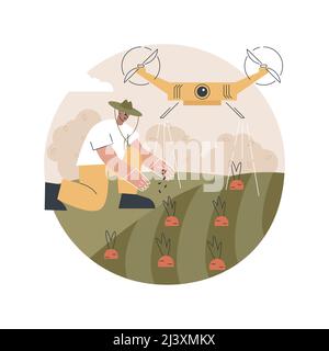 I droni agricoli usano l'illustrazione del vettore astratta di concetto. Agricoltura di precisione, primo soccorso, analisi, irrorazione di colture, geometra dei droni Illustrazione Vettoriale