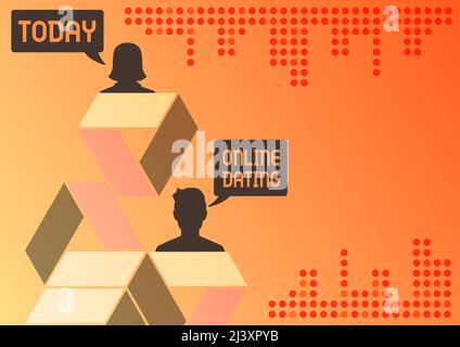 Visualizzazione concettuale Online Dating. Concetto di affari che cerca relazioni di corrispondenza eDating Video chatting colleghi di comunicazione in linea riusciti Foto Stock
