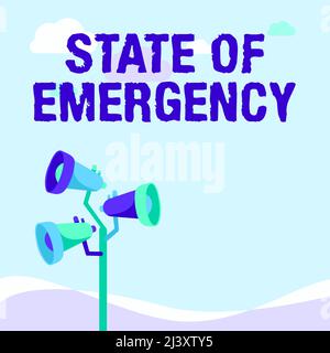 Scrittura visualizzazione del testo Stato di emergenza. Business concept riconoscere una condizione estrema che colpisce a livello nazionale Pole Megaphones disegno Foto Stock