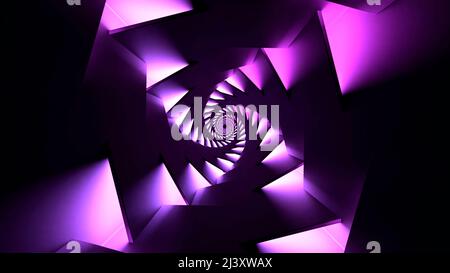 Purple tunnel.Design.Bright astrazione costituita da triangoli e altre forme geometriche che si muovono dall'interno. Foto Stock