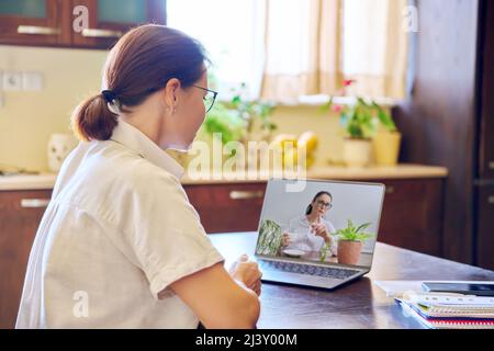 Donne colleghi amici che parlano online con una videochiamata sul laptop. Foto Stock