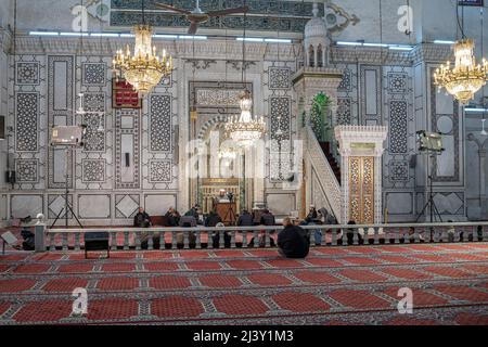 Incontro di preghiera moschea Umayyad, Damasco, Siria Foto Stock