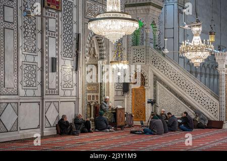 Incontro di preghiera moschea Umayyad, Damasco, Siria Foto Stock