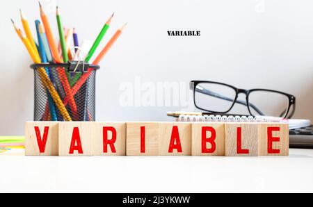 Parola VARIABILE fatta con blocchi di costruzione. Foto Stock