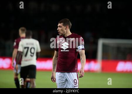 Torino, Italia. 10th Apr 2022. Andrea Belotti del Torino FC durante il campionato italiano Serie A football match tra Torino FC e AC Milano il 10 aprile 2022 allo Stadio Olimpico Grande Torino a Torino - Photo Nderim Kaceli/DPPI Credit: DPPI Media/Alamy Live News Foto Stock