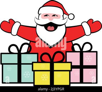 Babbo Natale apre le sue mani, pronto a darti un abbraccio e doni Illustrazione Vettoriale