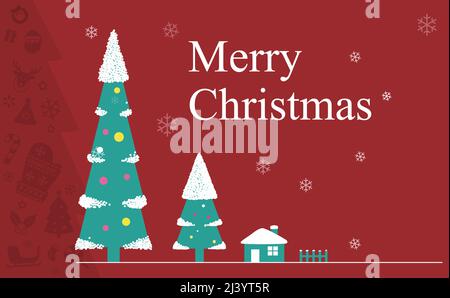 Natale con neve, alberi, casa Illustrazione Vettoriale