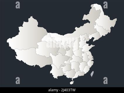Mappa Cina, infografica design piatto colori bianco neve, con singole regioni, vuoto Foto Stock