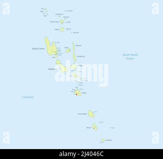 Mappa Vanuatu dettagliata, isole e città con nomi, mappe classiche disegno vettore Illustrazione Vettoriale