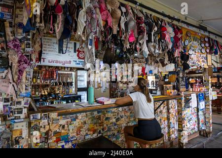 Il pub Daly Waters decorato con cimeli nel Northern Territory, Australia Foto Stock