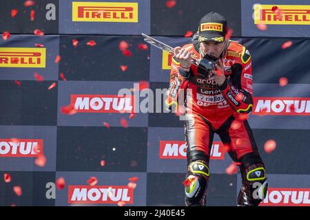 Aragon, Spagna. 10th Apr 2022. Gara 2, World Superbike - SBK in Aragon, Spagna, Aprile 10 2022 Credit: Independent Photo Agency/Alamy Live News Foto Stock