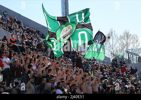 Reggio Emilia, Italia. 10th Apr 2022. Tifosi di SASSUOLO USA durante la Serie A match tra Sassuolo USA e Atalanta BC al Mapei Stadium-Città del Tricolore il 10 aprile 2022 a Reggio Emilia. Credit: Independent Photo Agency/Alamy Live News Foto Stock