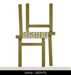 Due sedie di legno marrone impilate l'una sull'altra isolate su sfondo bianco. Illustrazione del vettore di impilamento della sedia. Illustrazione Vettoriale