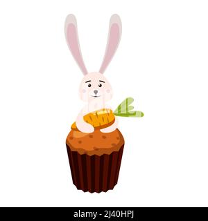 Cupcake di Pasqua con coniglietto e carota, muffin. Dolci, dessert Illustrazione Vettoriale