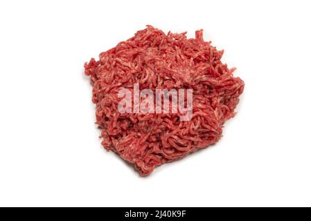 Carne di manzo cruda macinata di fondo. Vista dall'alto. Foto Stock