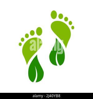 Piede a forma di foglia. Neutralità del carbonio. Piedi con foglie. Concetto di zero emissioni di carbonio. Gradino verde. Un'idea di azione rispettosa dell'ambiente. Vettore Illustrazione Vettoriale