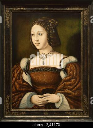 Portrait de Isabelle de Portugal (1503-1539), fille de Manuel 1er de Portugal, reine de Germanie et imperatrice du Saint Empire par son mariage avec Charles Quin (1500-1558). Peinture a l’huile sur bois, realizee au milieu du 16eme siecle. Musee National de Arte Antiga, Lisbonne, Portogallo. Foto Stock