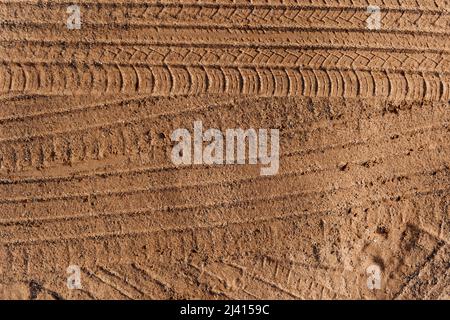 Cingoli ruote su terreno sabbioso asciutto. Foto Stock