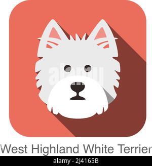 West Highland White Terrier dog face icona piatta Illustrazione Vettoriale