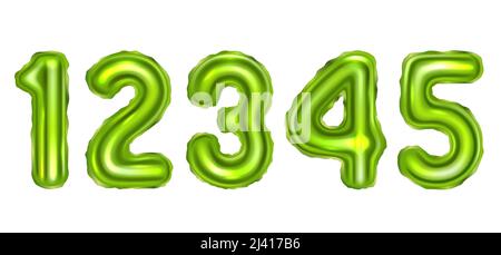 Numeri bollatura. Alfabeto decorativo realistico per l'anniversario festivo uno due tre sette nove palloncini decente illustrazioni vettoriali set Illustrazione Vettoriale