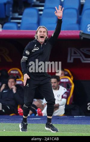 Davide Nicola, allenatore di Salernitana, reagisce durante il campionato italiano Serie A partita di calcio tra ROMA e US Salernitana il 10 aprile 2022 allo Stadio Olimpico di Roma - Foto Federico Proietti/DPPI Foto Stock