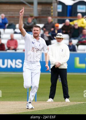 CHELMSFORD INGHILTERRA - APRILE 08 : Jackson Bird of Kent CCC celebra il cazzo del Tom Westley dell'Essex e catturato da Ollie Robinson di Kent CCC duri Foto Stock