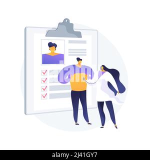 Immagine vettoriale astratta dell'esame fisico testa a piedi. Esame testa a piedi, risultati dell'esame fisico, valutazione clinica, ecotun Illustrazione Vettoriale