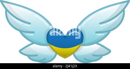 Flying Winged Heart sostiene l'Ucraina su sfondo bianco Illustrazione Vettoriale