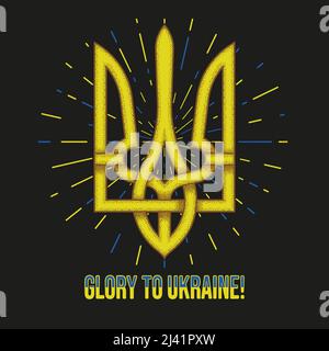 Emblema dell'Ucraina. Trident con l'iscrizione Gloria in Ucraina! Vector art versione a colori. Illustrazione Vettoriale