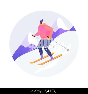 Illustrazione vettoriale del concetto astratto dello sci. Avventura invernale, pendio di montagna, sport all'aperto, divertimento per tutta la famiglia, resort in montagna, in discesa, vacanza estrema Illustrazione Vettoriale