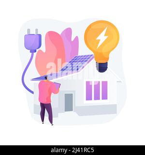 Illustrazione vettoriale del concetto astratto di Energy Plus. Edilizia a energia zero, casa passiva a bassa energia, industria edile, efficienza più casa, r Illustrazione Vettoriale