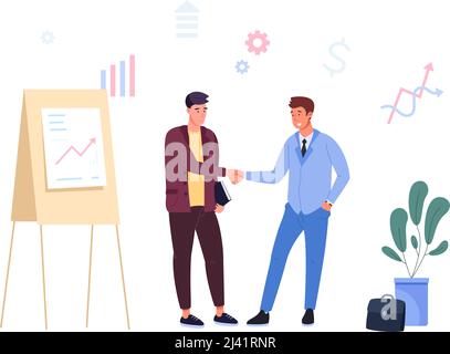 Handshake due imprenditore. Businessman shake hand client, cliente persona accordo, accordo di partnership affare saluto World relationship sell management, illustrazione vettoriale. Accordo di handshake businessman Illustrazione Vettoriale