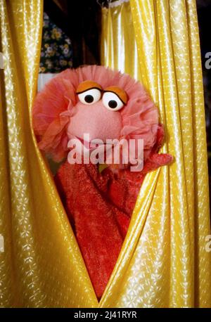 Sesamstraße, deutsche Ausgabe, Deutschland 1980, Charakter: Tiffy schaut durch einen Duschvorhang Foto Stock