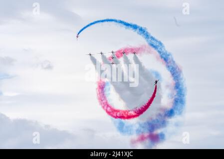 Bray, Irlanda. 29th luglio 2018. Le frecce rosse si esibiscono al Bray Air Show. Foto Stock