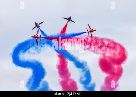 Bray, Irlanda. 29th luglio 2018. Le frecce rosse si esibiscono al Bray Air Show. Foto Stock