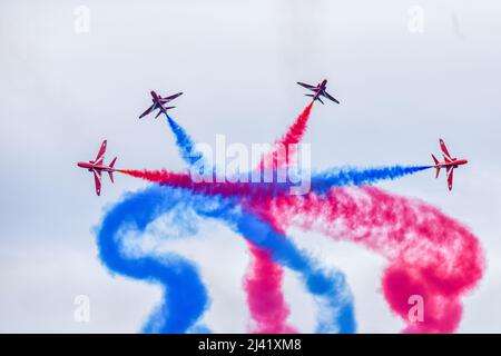 Bray, Irlanda. 29th luglio 2018. Le frecce rosse si esibiscono al Bray Air Show. Foto Stock