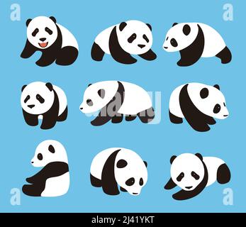 Grazioso panda baby set, design piatto illustratore vettoriale Illustrazione Vettoriale