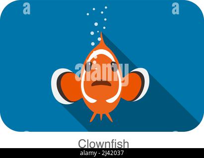 Carino cartoon Clownfish flat icona disegno vettore Illustrazione Vettoriale