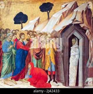 Il sollevamento di Lazzaro, dipinto di Duccio di Buoninsegna in tempera sul pannello, 1310-1311 Foto Stock