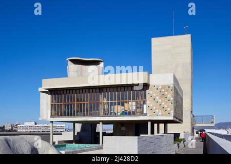 Cité radieuse, Unite d' abitazione, terrazza sul tetto (Le Corbusier, 1952), Marsiglia, Francia Foto Stock