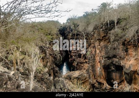 Percorso per Las Grietas pieno di cactus e piscine vulcaniche. Foto Stock