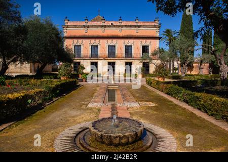 Particolare della fontana nella Alcázar di Jerez de la Frontera, Spagna. È un ex Alcázar moresco, ora ospita un parco, a Jerez de la Frontera, nel Foto Stock