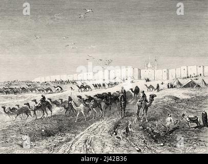 Mura e Moschea di Imam Ali o Santuario di Imam Ali noto come Ali Masjid o Moschea di Ali, Najaf, Iraq. Pellegrinaggio a Nedjed, culla della corsa araba di Lady Anna Blunt 1878-1879, le Tour du Monde 1882 Foto Stock