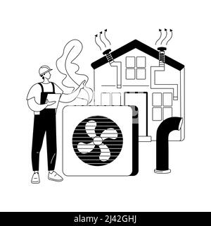 Illustrazione vettoriale del concetto astratto del sistema di ventilazione. Ventilazione meccanica, manutenzione dell'impianto di raffreddamento e di aerazione, ventola di scarico, nuovo flusso d'aria exch Illustrazione Vettoriale