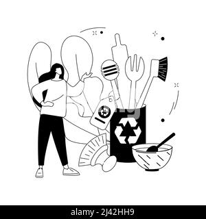 Illustrazione vettoriale astratta dei prodotti in legno senza rifiuti. Prodotti a zero rifiuti, legno riciclato, prodotti in legno senza rifiuti, articoli in bambù, ecocompatibili Illustrazione Vettoriale